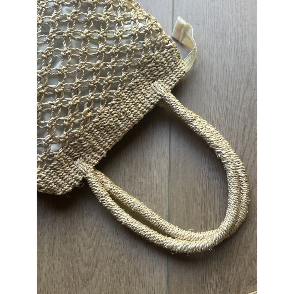 Straw Woven Women's Small Tote Bag With Zipper Natural Tan Beach‎ Pool Shopping - Picture 6 of 8